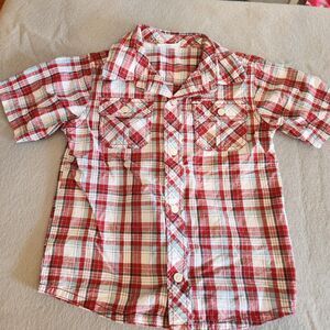 Crazy 8 Red Preppy Plaid Button Up Shirt Top Boys Short Sleeve 4T